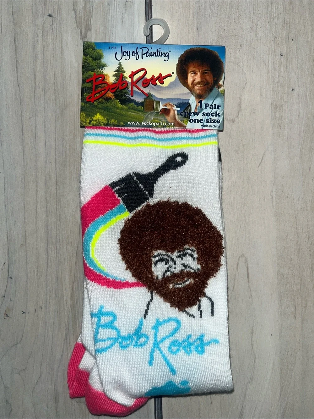 Bob Ross Novelty Men's Crew Socks with Fuzzy Hair Face Design - pick one